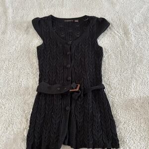 Heather B Black Knit M Crochet Long Cardigan Boho Fairy Goth Whimsigoth Cotton